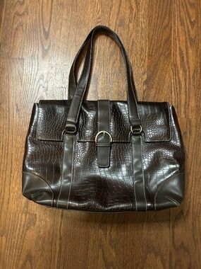 Franklin Covey Brown Croc Embossed Tote Bag Large Work Travel Handbag